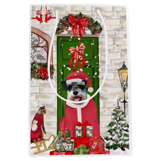 Sac Cadeau Moyen Schnauzer Chien Noël (Devant)