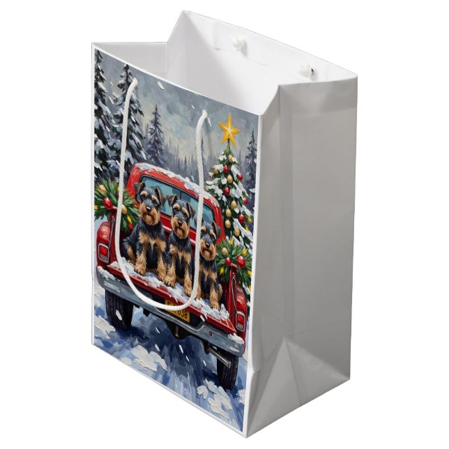 Sac Cadeau Moyen Schnauzer Christmas Red Truck Holiday (Devant Angle)
