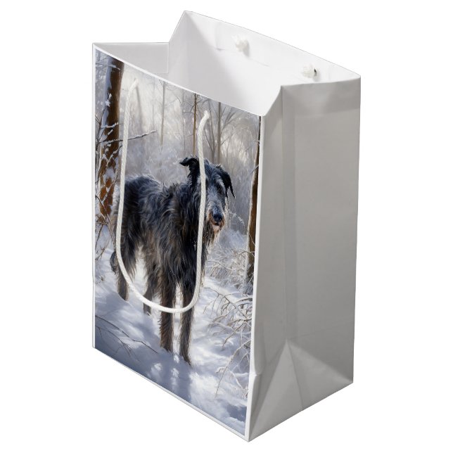 Sac Cadeau Moyen Scottish Deerhound Laissez-le neiger Noël (Devant Angle)