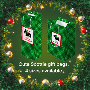 Sac Cadeau Moyen Scottish Terrier Christmas Green Plaid