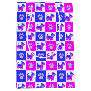 Sac Cadeau Moyen Scottish Terrier Dog & Paw Crazy Hot Pink et Blue