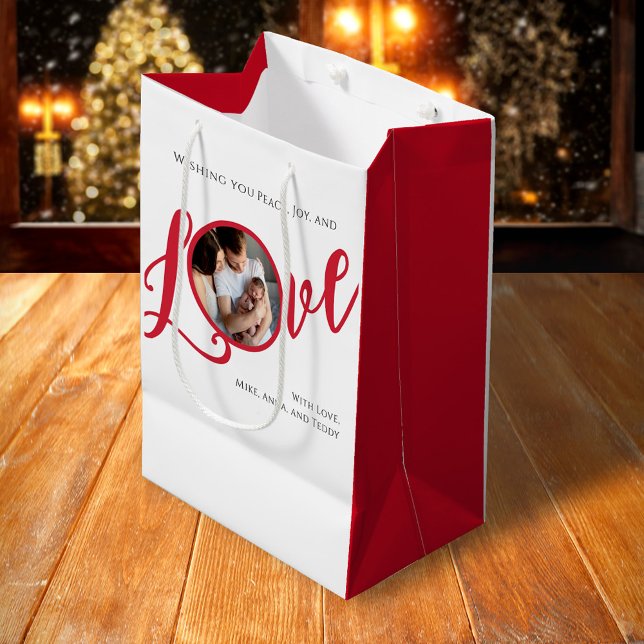 Sac Cadeau Moyen Script de calligraphie photo de Noël (Love Calligraphy script photo custom gift bag)