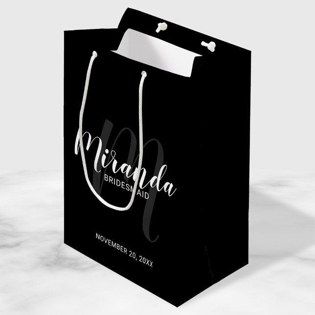 Sac Cadeau Moyen Script moderne, Bridesmaitres personnalisées Noir (Créateur téléchargé)