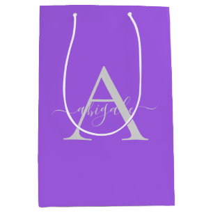 Sac Cadeau Moyen Script Monogrammé Améthyste Élégant Minimaliste