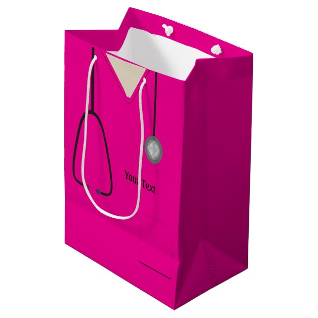 Sac Cadeau Moyen Scrubs Médicales Médecin Infirmière Hot Pink Med S (Devant Angle)