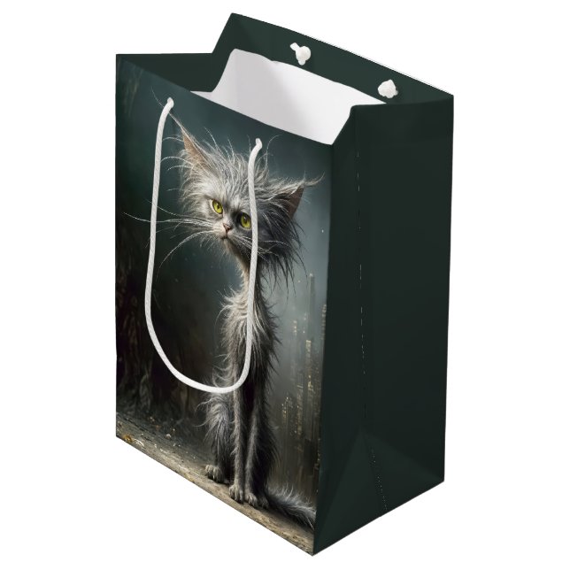 Sac Cadeau Moyen Scruffy Street Chat pour Anniversaire (Devant Angle)