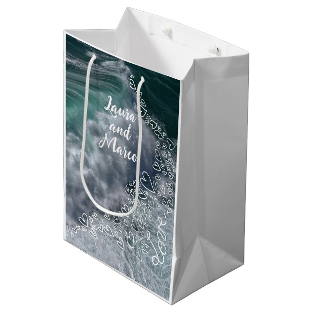 Sac Cadeau Moyen Sea foam photography with Doodle hearts (Devant Angle)