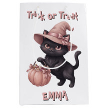 Seau de bonbons rose et chat noir personnalisé pou