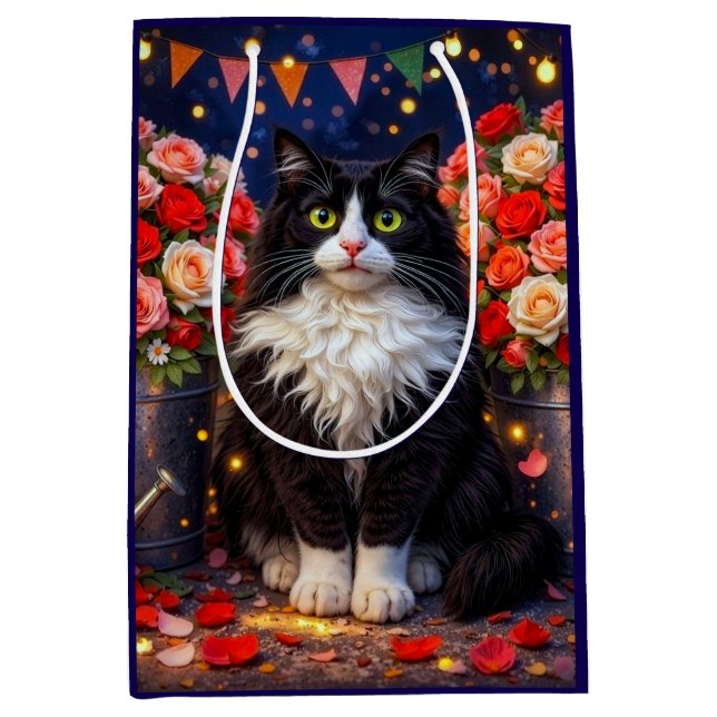 Sac Cadeau Moyen Seaux de roses, chat  (Devant)