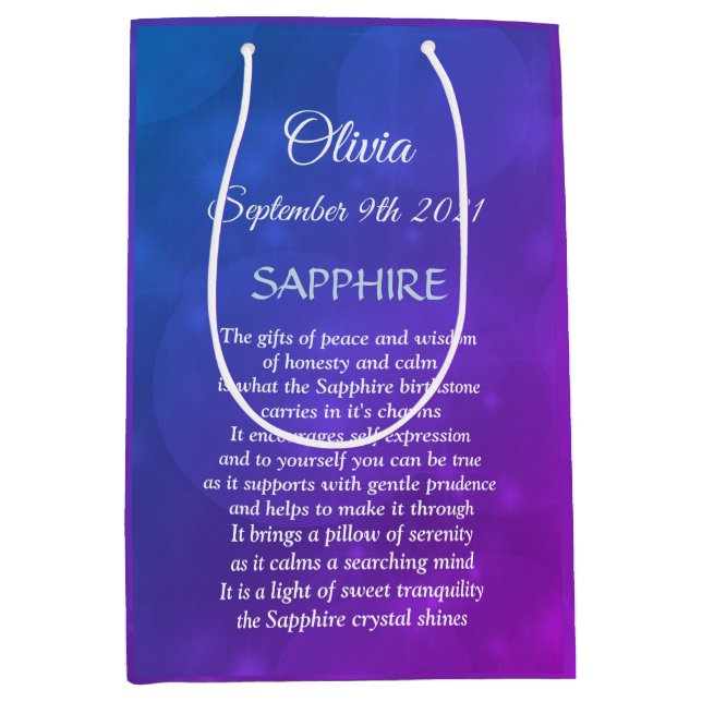 Sac Cadeau Moyen Septembre Birthstone Sapphire conception (Devant)