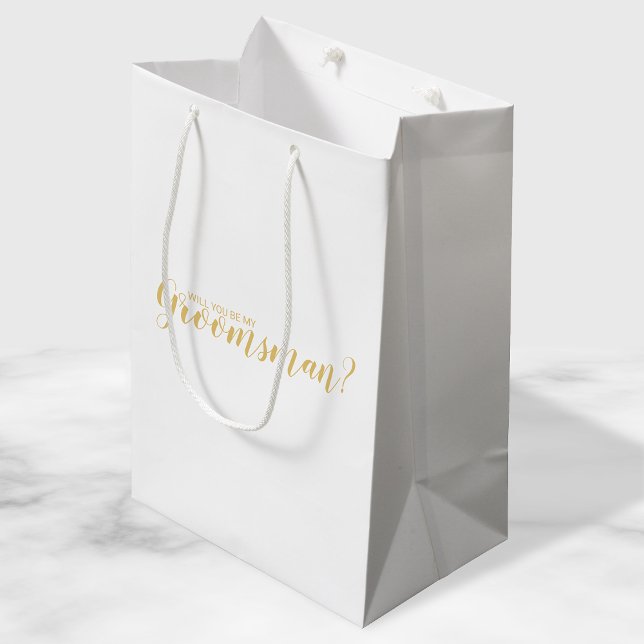 Sac Cadeau Moyen Serez-Vous Mon Groomsman ? Or de script moderne (Créateur téléchargé)