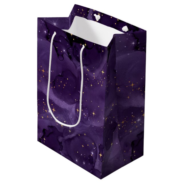 Sac Cadeau Moyen Série Galaxy Violet Design 8  (Devant Angle)