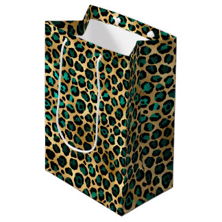 Sac Cadeau Moyen Série Teal et Gold Leopard Design 14
