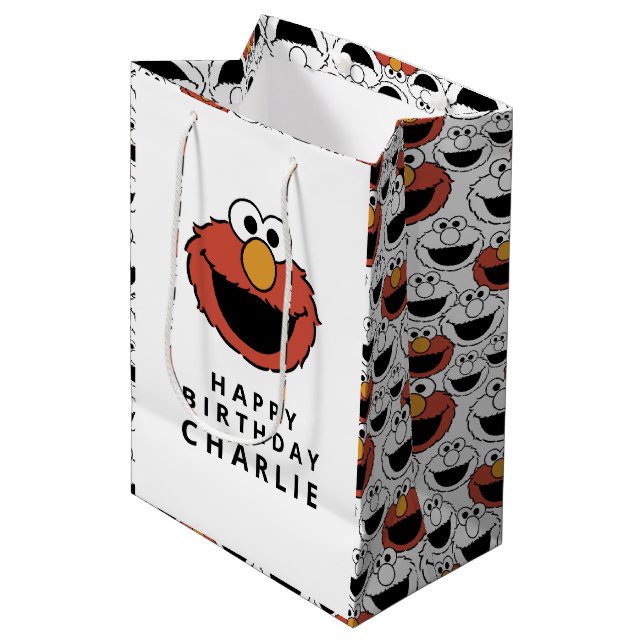 Sac Cadeau Moyen Sesame Street | Elmo - Premier Cadeau d'Anniversai (Devant Angle)
