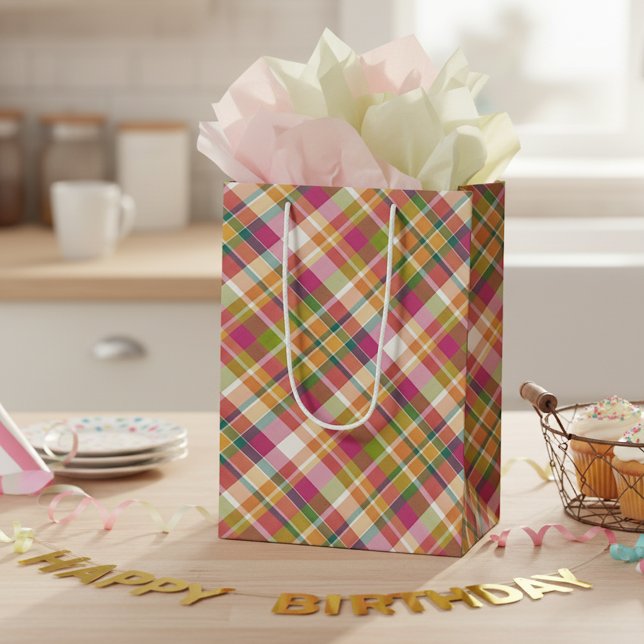 Sac Cadeau Moyen Shabby Chic Rose Orange Vert Blanc En vichy (Créateur téléchargé)