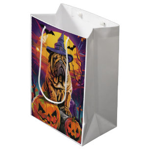 Sac Cadeau Moyen Shar Pei Chien Effrayant Halloween Sorcière Et Cit