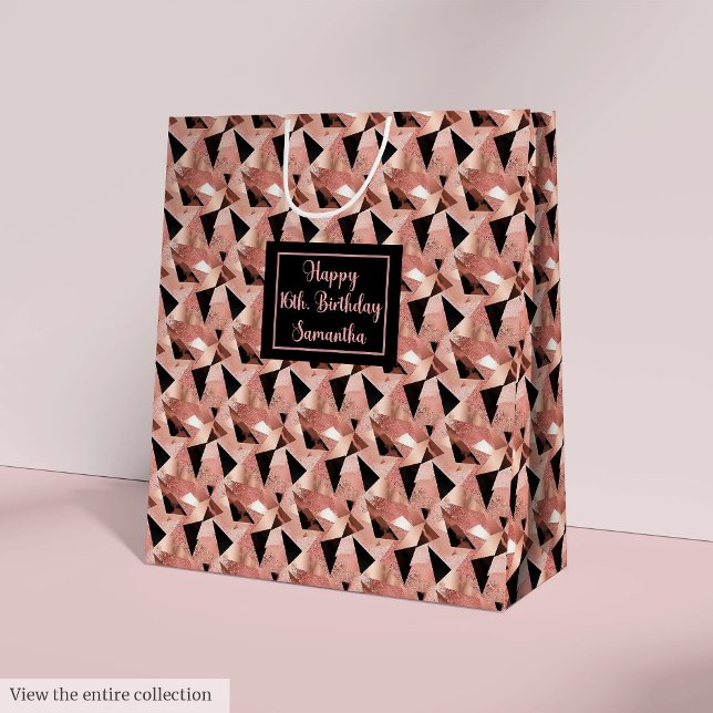 Sac Cadeau Moyen Shimmering Gift Bag Trendy Rose Gold and Black (Shimmering Gift Bag Trendy Rose Gold and Black)