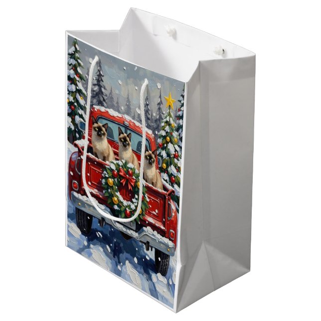 Sac Cadeau Moyen Siamese Cat Christmas Red Truck Holiday (Devant Angle)