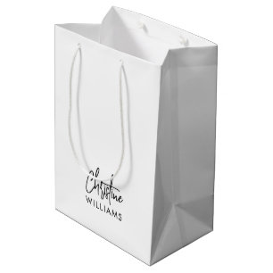 Sac Cadeau Moyen Signature Monogramme Écriture Manuscrite Blanche