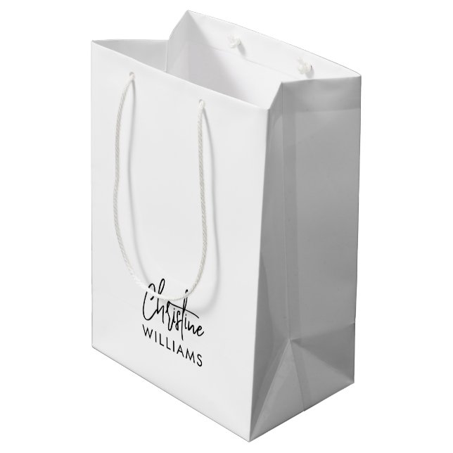 Sac Cadeau Moyen Signature Monogramme manuscrit blanc (Dos Angle)