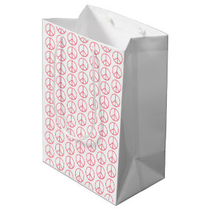 Sac Cadeau Moyen Signe de Paix Orange Groovy Rétro Amusant