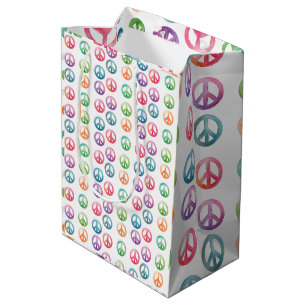Sac Cadeau Moyen Signes de paix groovy style aquarelle hippie amour