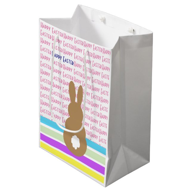 Sac Cadeau Moyen Silhouette de lapin et conception Joyeuses Pâques (Devant Angle)