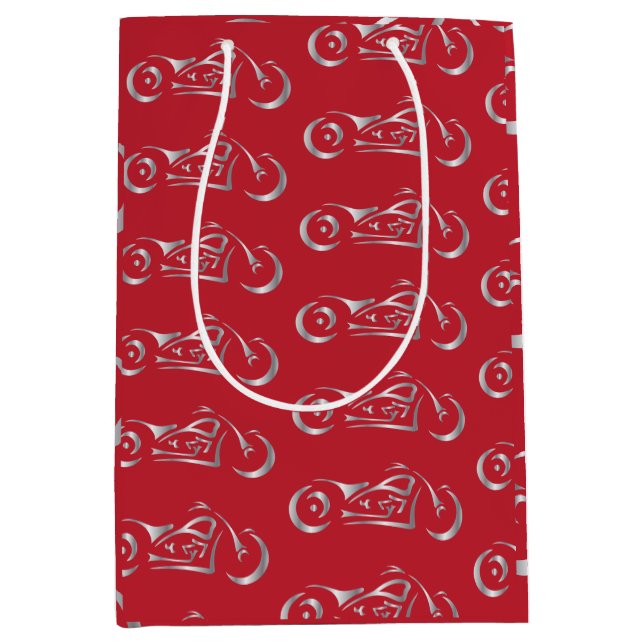 Sac Cadeau Moyen Silver Mocycle silhouette pour cycliste (Devant)