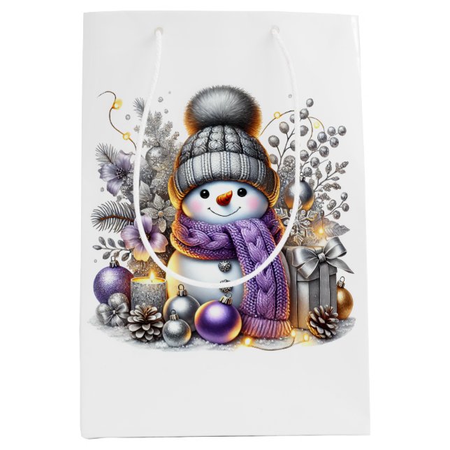 Sac Cadeau Moyen Silver Snowman (Devant)