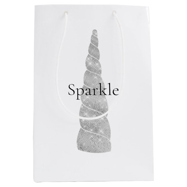 Sac Cadeau Moyen Silver Sparkle Unicorn Anniversaire (Devant)