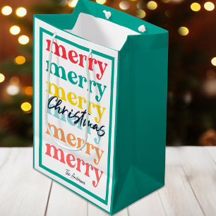 Sac Cadeau Moyen Simple Élégant Coloré Rouge Vert Joyeux Noël