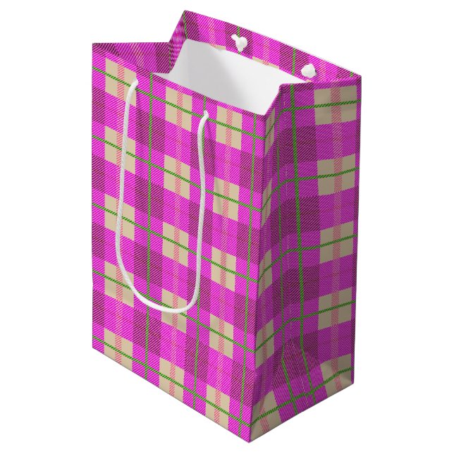 Sac Cadeau Moyen Simple Noël Plaid Pink Purple À damiers (Devant Angle)