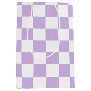 Sac Cadeau Moyen Simple Pastel Purple Lilac & White À damiers