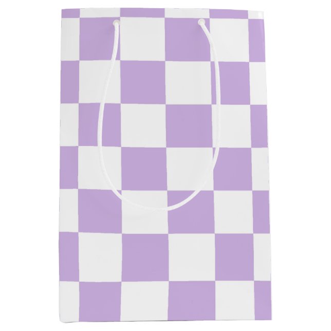 Sac Cadeau Moyen Simple Pastel Purple Lilac & White À damiers (Devant)