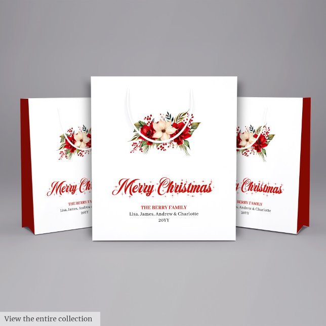Sac Cadeau Moyen Simple Red Poinsettia Merry Christmas Gift Bags (Simple Red Poinsettia Merry Christmas Gift Bag)