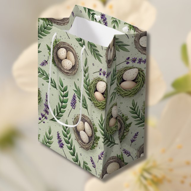 Sac Cadeau Moyen Simple Sage Green Easter Eggs Lavender Nest (Créateur téléchargé)
