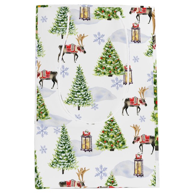Sac Cadeau Moyen Simple watercolor Boho Christmas Reindeer tree (Devant)