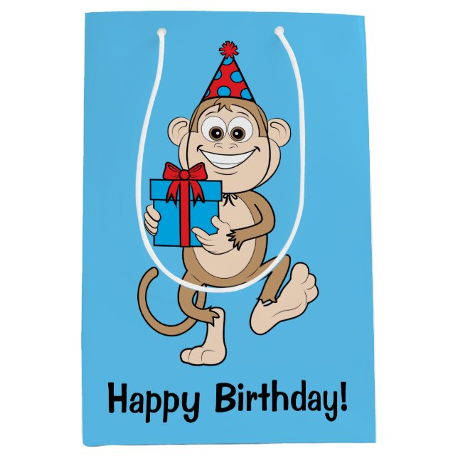 Sac Cadeau Moyen Singe avec le joyeux anniversaire actuel ! (Devant)