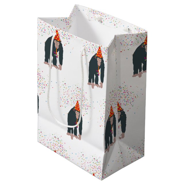 Sac Cadeau Moyen Singe Chimpanzé Fête Animaux Fête Fête (Devant Angle)