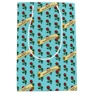 Sac Cadeau Moyen Single Red Rose Happy Valentine's Day 80s Retro