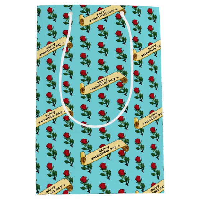 Sac Cadeau Moyen Single Red Rose Happy Valentine's Day 80s Retro (Devant)