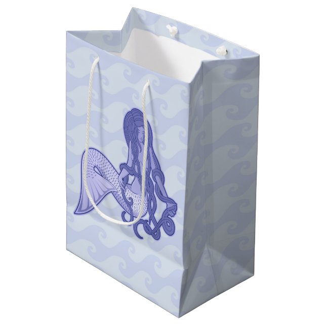 Sac Cadeau Moyen Sirène assise bleue (Devant Angle)