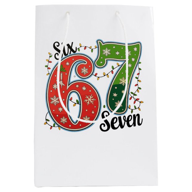 Sac Cadeau Moyen Six Seven 67 6 7 Christmas Meme Funny Xmas Lights (Devant)