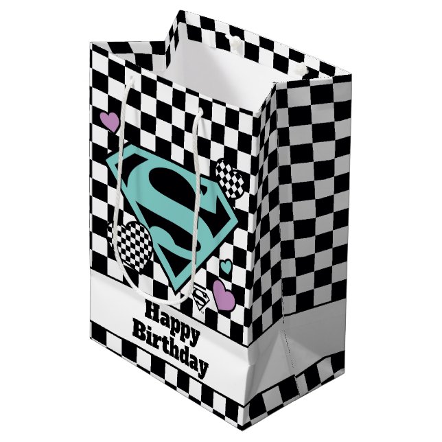 Sac Cadeau Moyen Skater Girl Supergirl Coeurs S-Shield (Devant Angle)