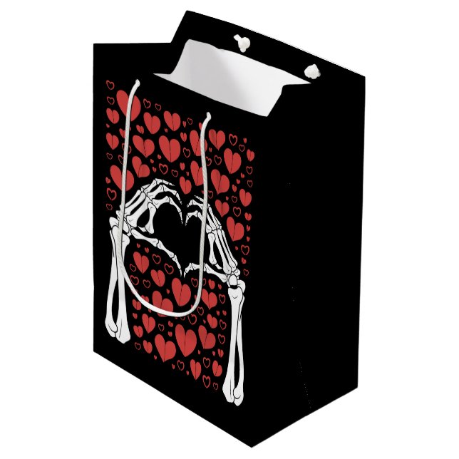 Sac Cadeau Moyen Skeleton Coeur main Valentines Jour Amour drôle (Devant Angle)