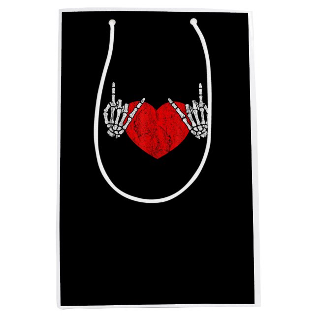 Sac Cadeau Moyen Skeleton Coeur Mains Et Rouleau, Valentines Hallow (Devant)