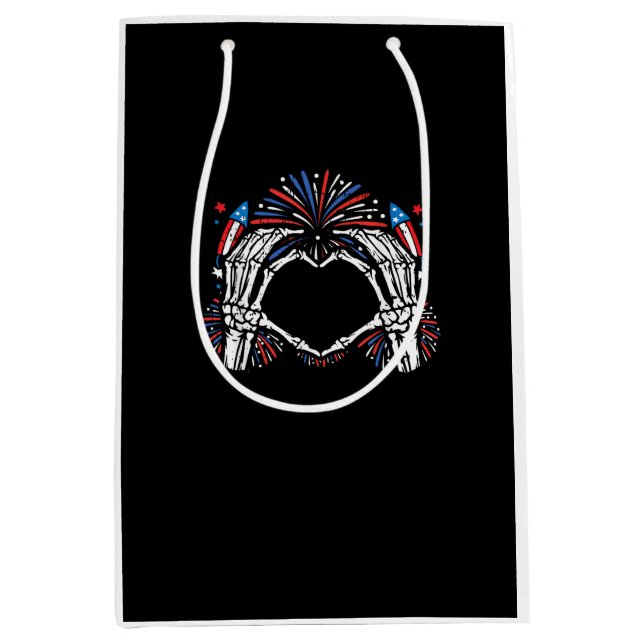 Sac Cadeau Moyen Skeleton Hand Heart USA Patriotic American (Devant)