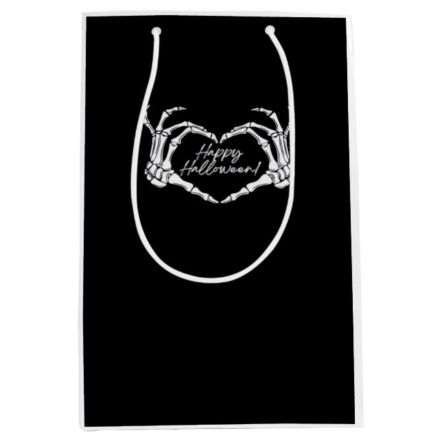 Sac Cadeau Moyen Skeleton Heart Hands, Happy Halloween Skeleton, Ha (Devant)