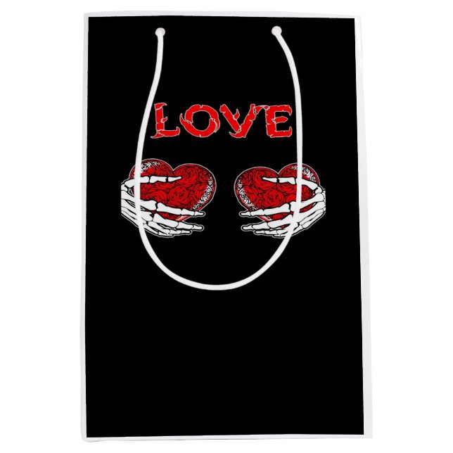 Sac Cadeau Moyen Skeleton Mains Coeur Drôle Design (Devant)