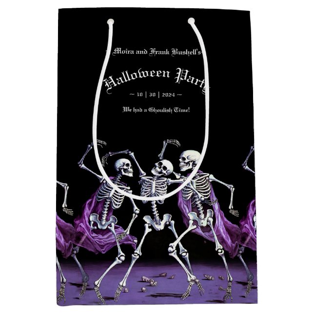 Sac Cadeau Moyen Skeletons de danse gothique violet Halloween (Devant)